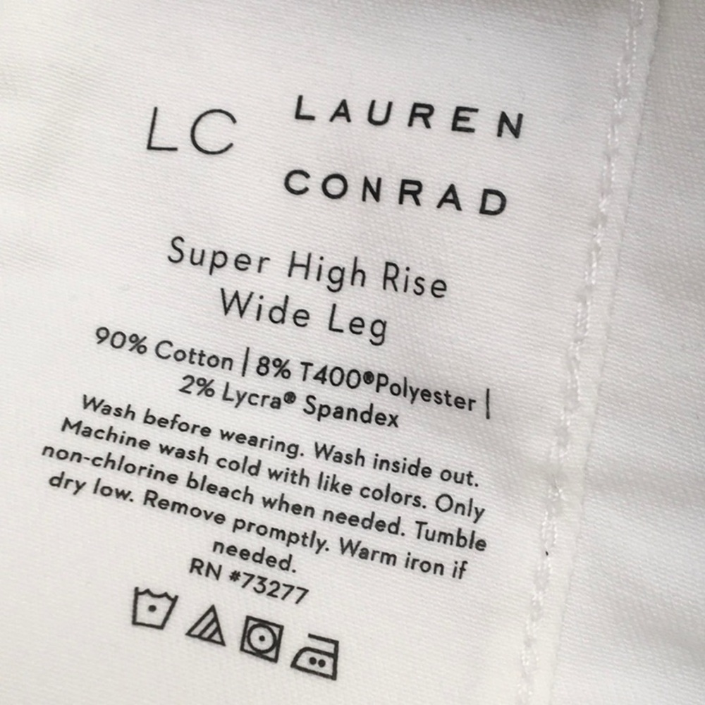 LC LAUREN CONRAD/WHITE-SUPER HIGH RISE WIDE LEG STRETCH JEANS/NEW - Picture 7 of 7
